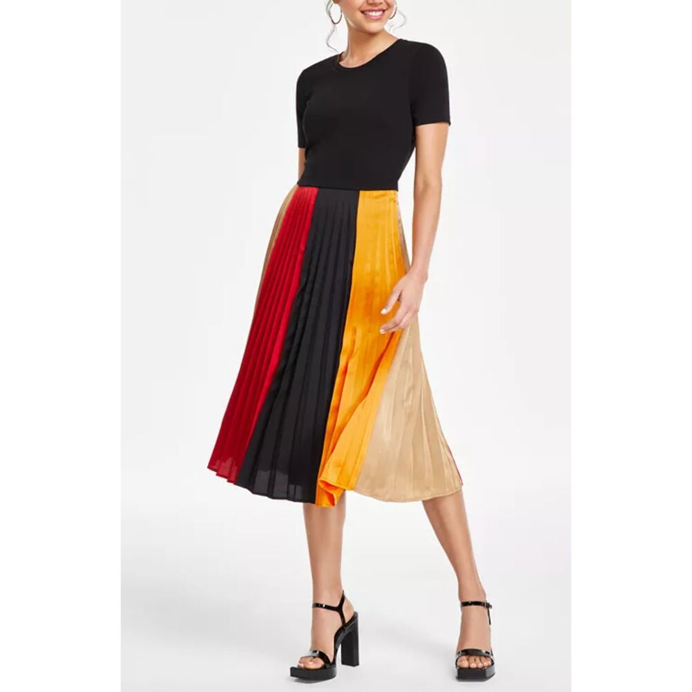 Colorful Pleated Midi Dress